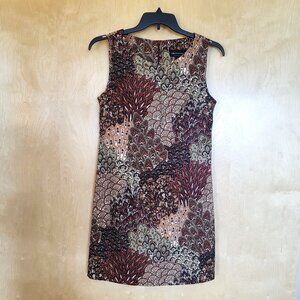 Connected Apparel Peacock Paisley Sheath Dress Brown Size 14